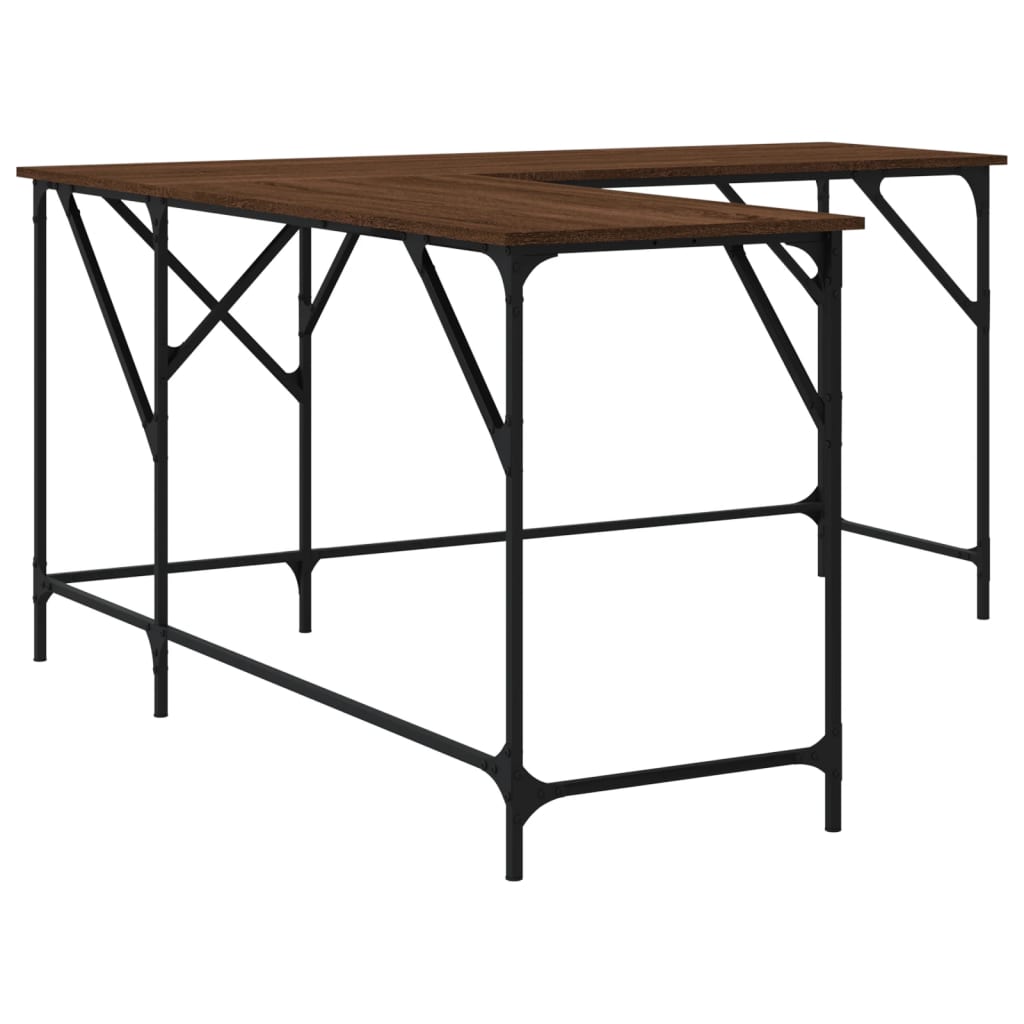 Bureau aspect chêne marron 149x149x75 cm matériau bois