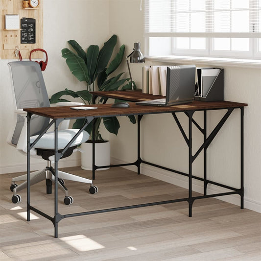 Bureau aspect chêne marron 149x149x75 cm matériau bois
