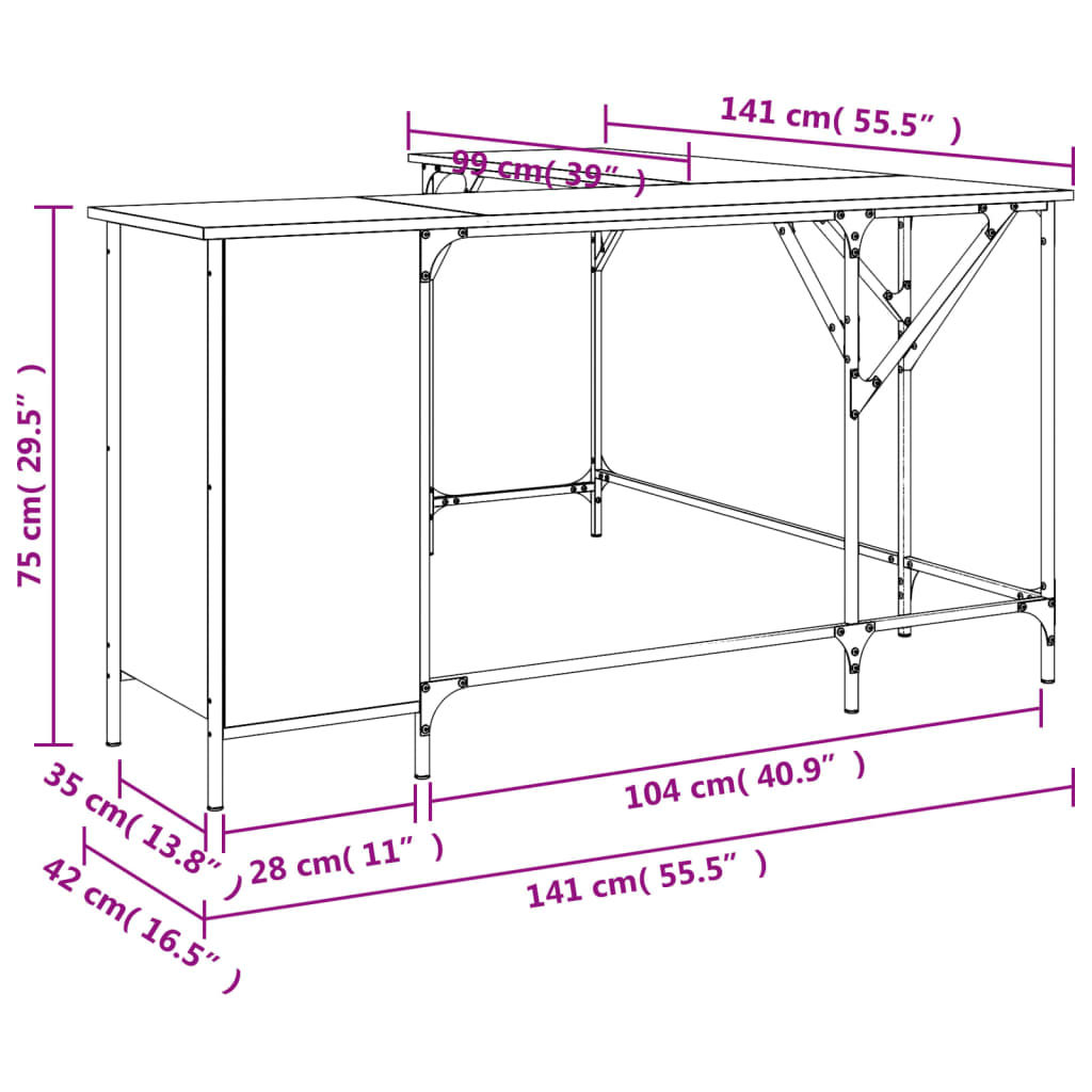 Bureau chêne fumé 141x141x75 cm matière bois