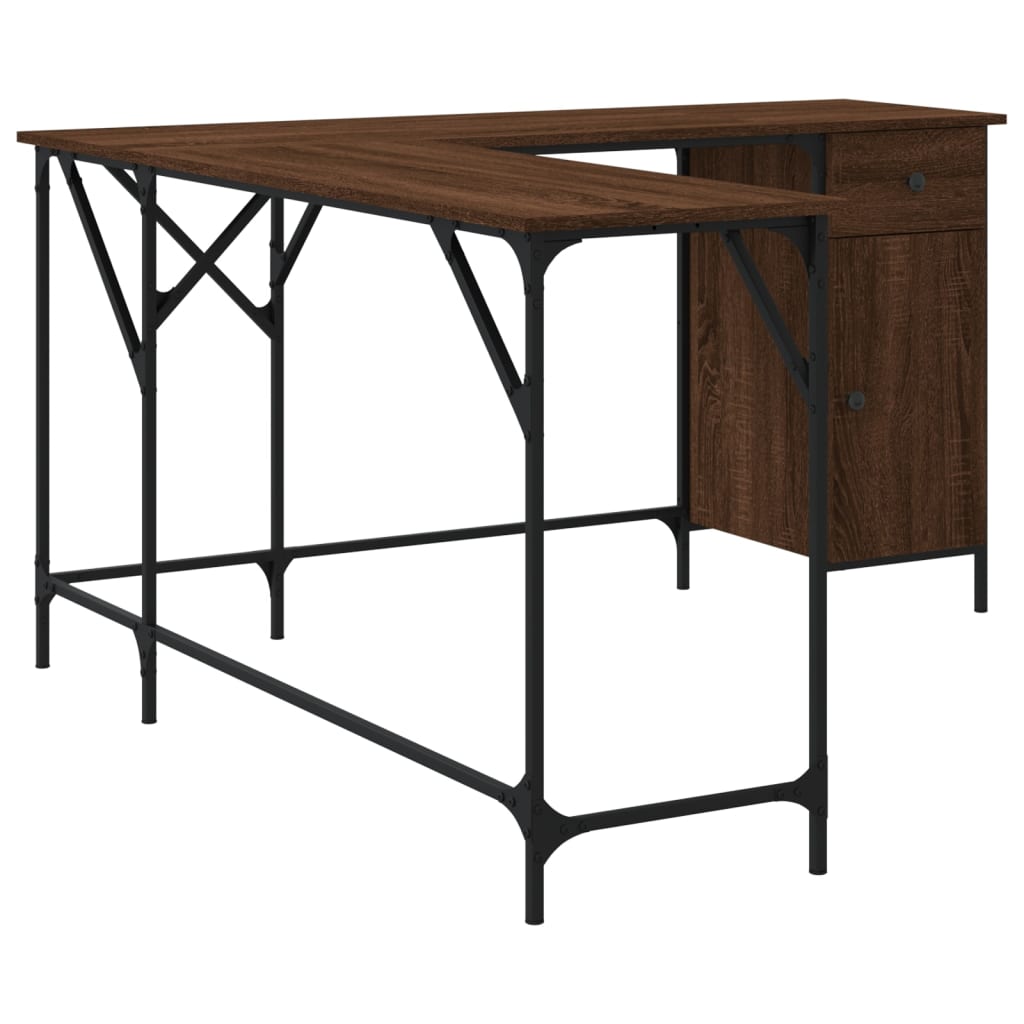 Bureau aspect chêne marron 141x141x75 cm matériau bois