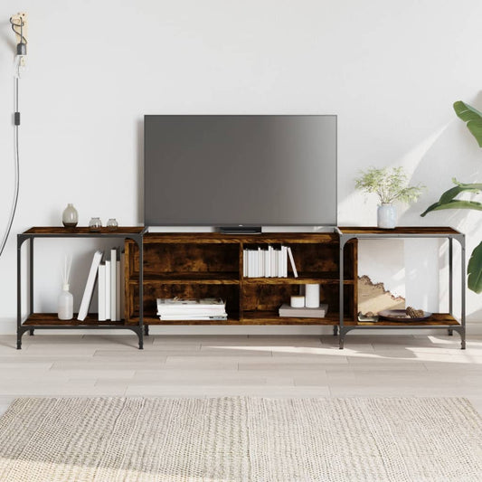 Meuble TV chêne fumé 203x37x50 cm matériau bois