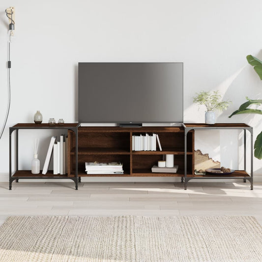 Meuble TV aspect chêne marron 203x37x50 cm matériau bois