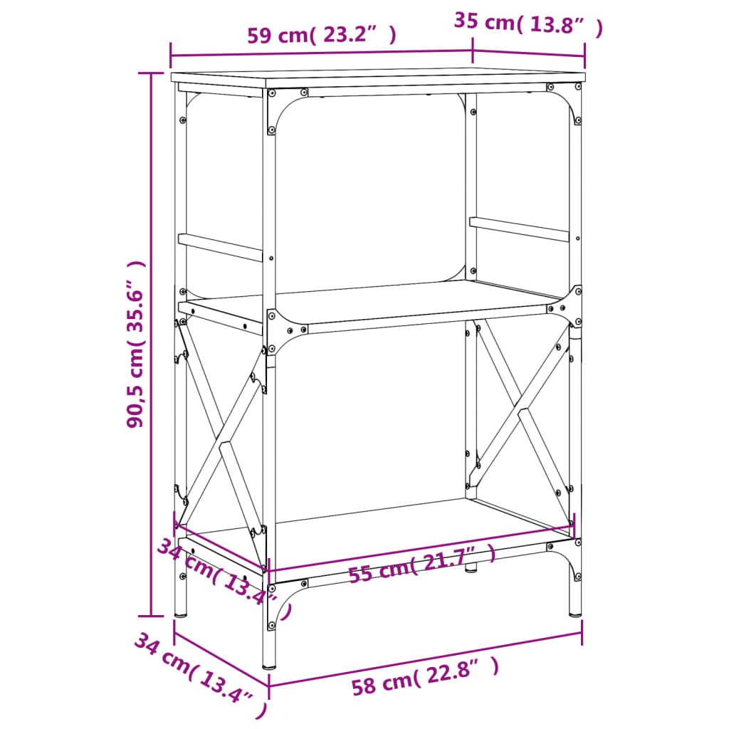 Bücherregal 3 Böden Räuchereiche 59x35x90,5 cm Holzwerkstoff