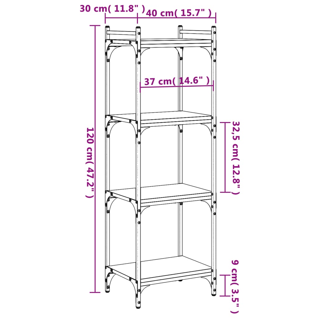 Bücherregal 4 Böden Grau Sonoma 40x30x120 cm Holzwerkstoff