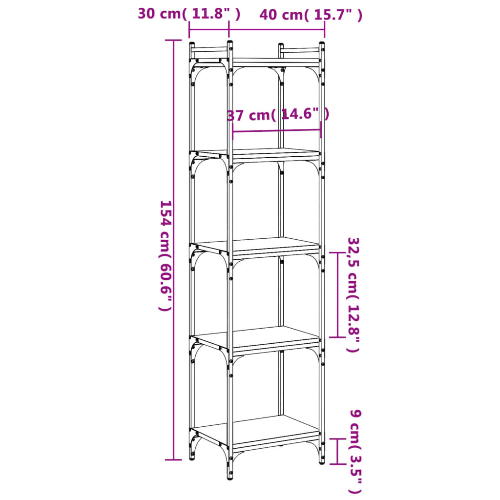 Bücherregal 5 Böden Sonoma-Eiche 40x30x154 cm Holzwerkstoff