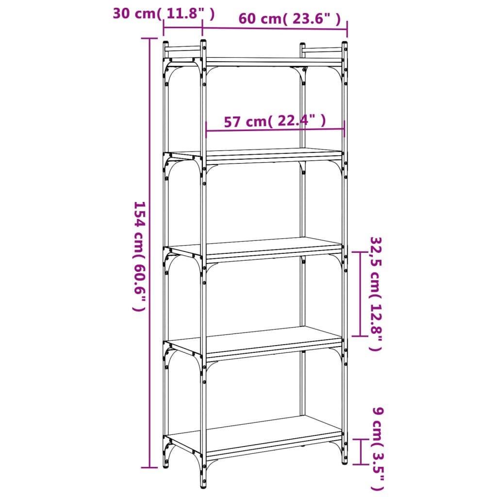 Bücherregal 5 Böden Schwarz 60x30x154 cm Holzwerkstoff