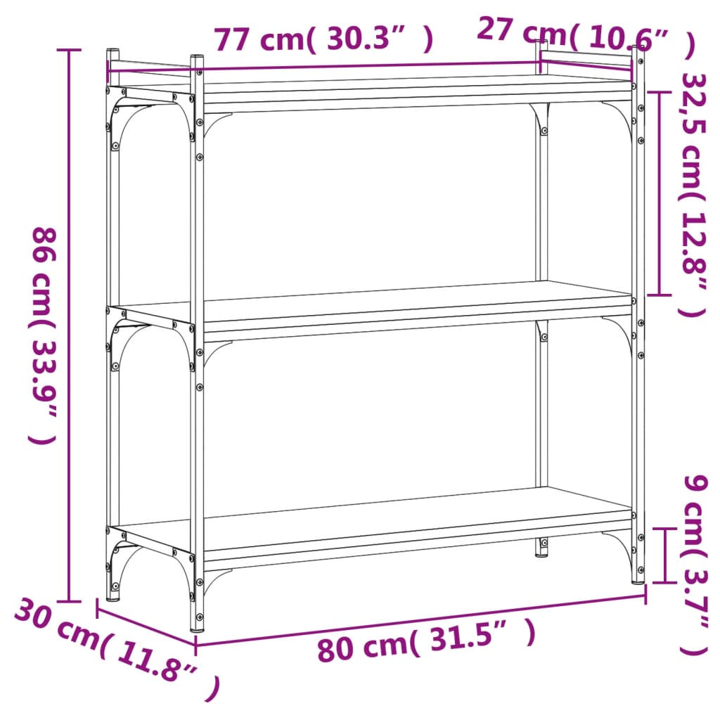 Bücherregal 3 Böden Räuchereiche 80x30x86 cm Holzwerkstoff