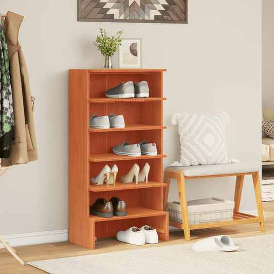 Etagère à chaussures wax marron 52x30x104 cm bois de pin massif