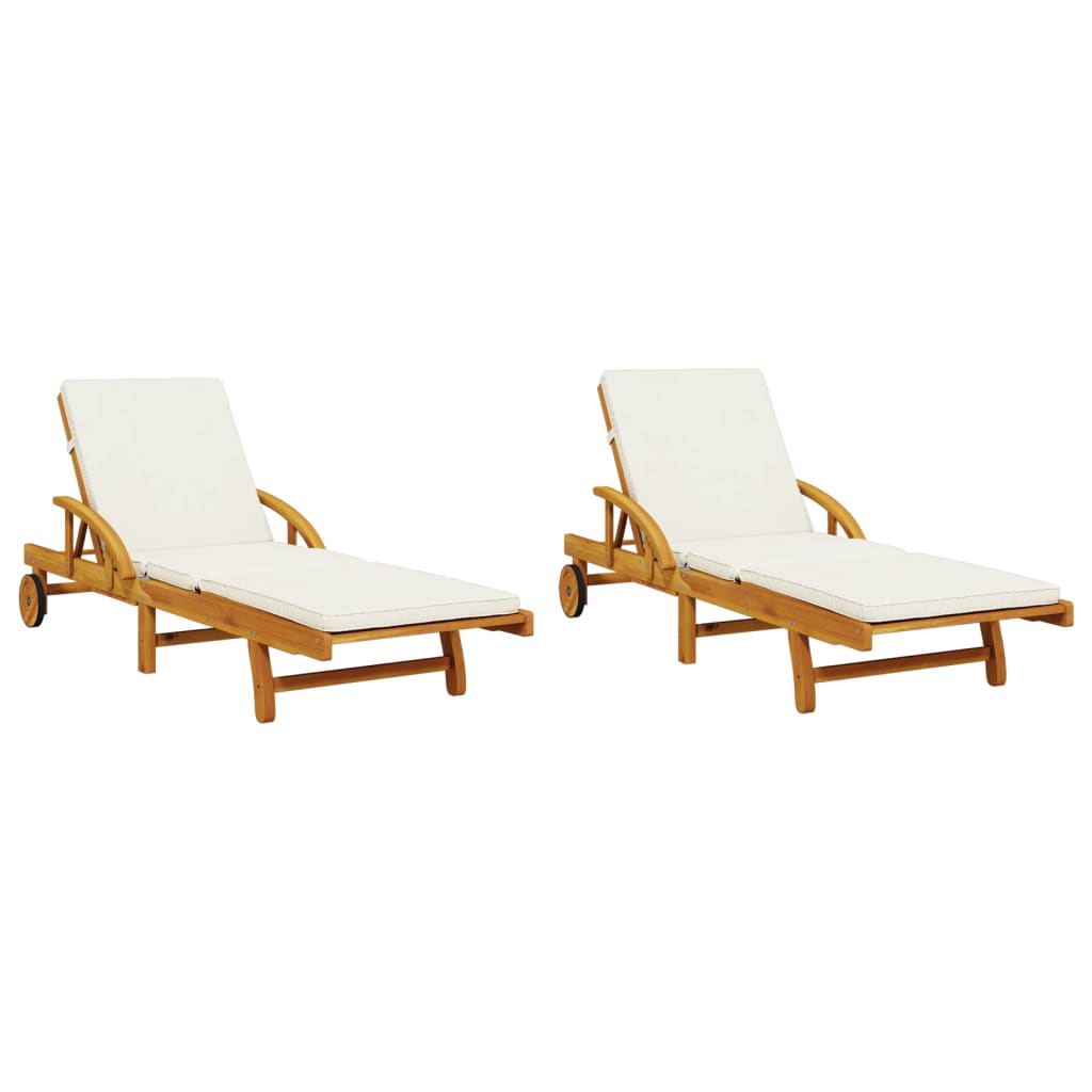 Chaises longues 2 pièces avec coussins 200x68x83 cm bois d'acacia massif