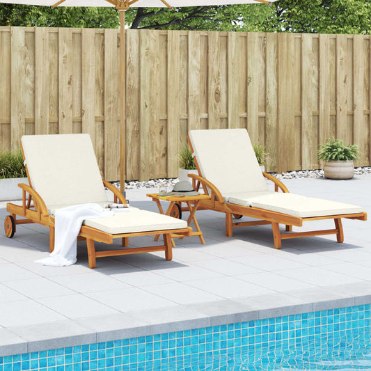 Chaises longues 2 pièces avec coussins 200x68x83 cm bois d'acacia massif