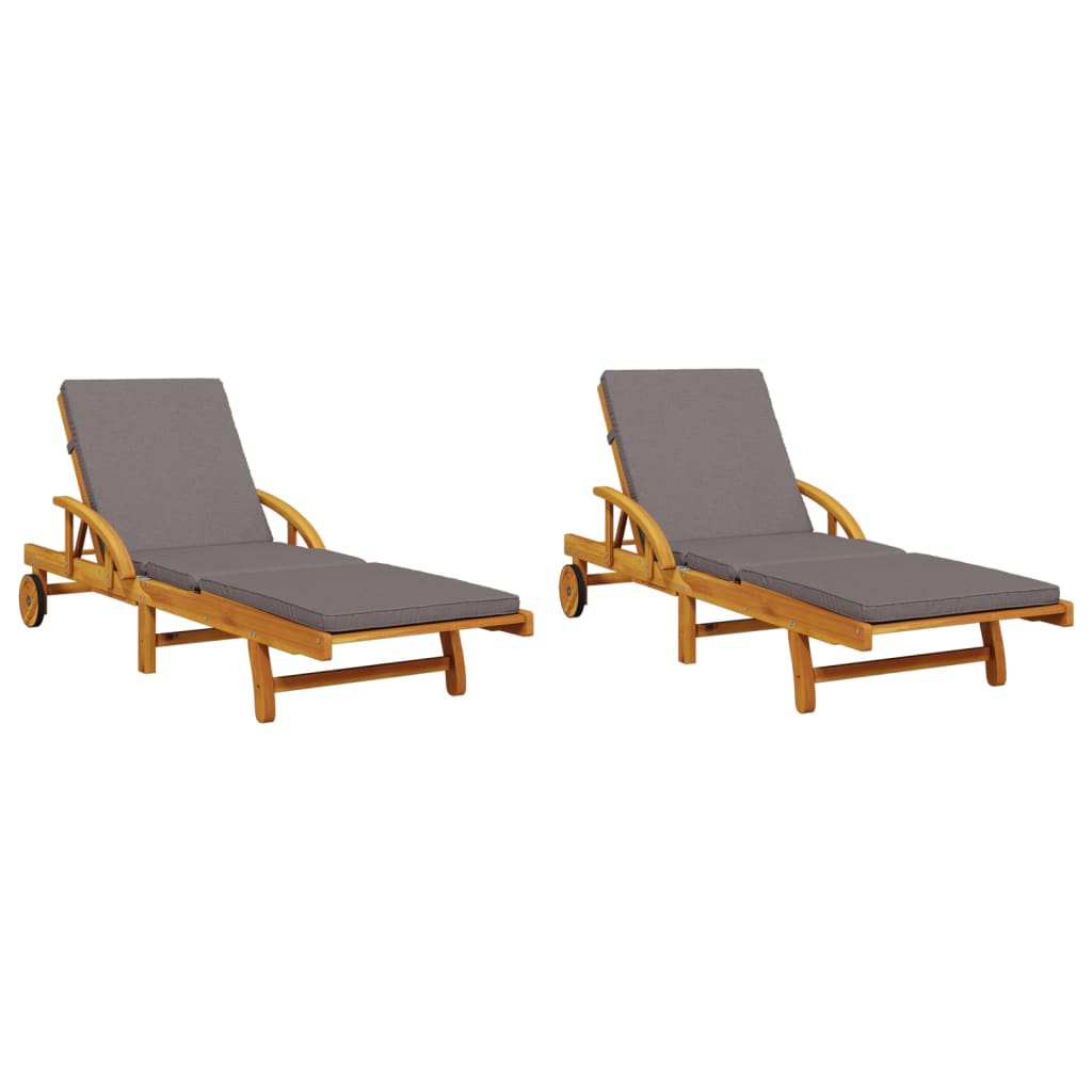 Chaises longues 2 pièces avec coussins 200x68x83 cm bois d'acacia massif