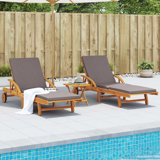 Chaises longues 2 pièces avec coussins 200x68x83 cm bois d'acacia massif