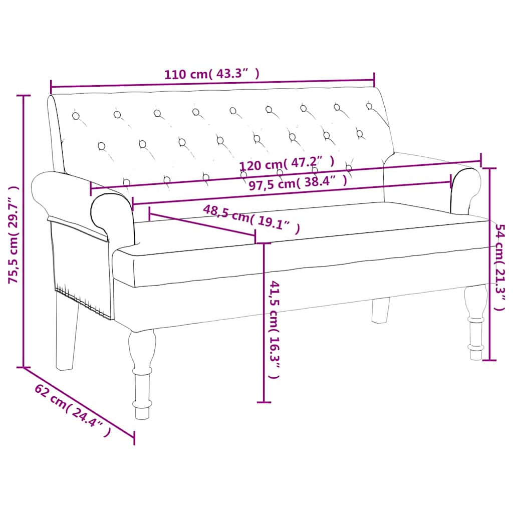 Sitzbank mit Rückenlehne Hellgrau 120x62x75,5 cm Stoff