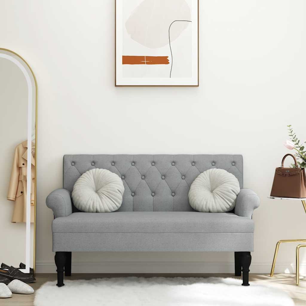 Sitzbank mit Rückenlehne Hellgrau 120x62x75,5 cm Stoff