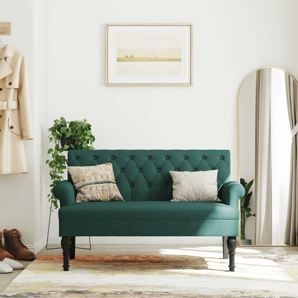 Sitzbank mit Rückenlehne Dunkelgrün 120x62x75,5 cm Stoff