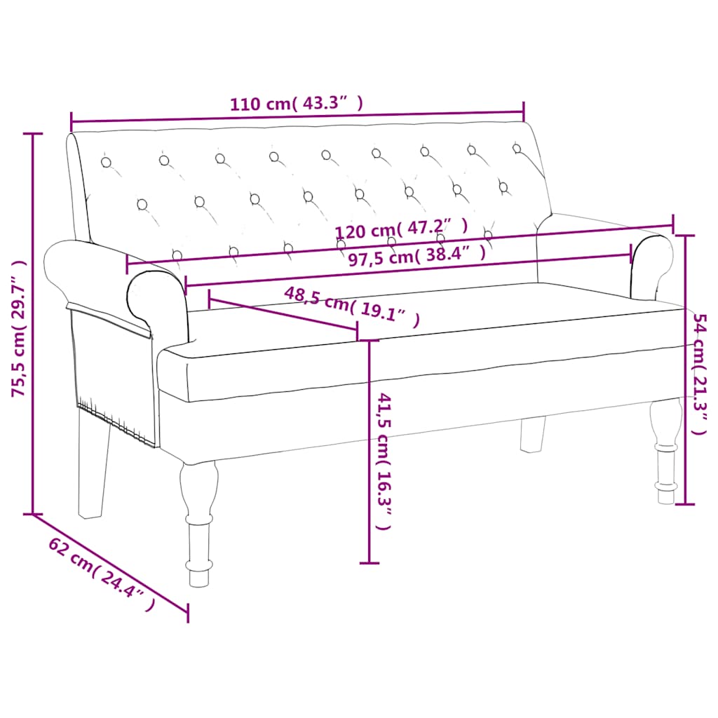 Sitzbank mit Rückenlehne Dunkelgrün 120x62x75,5 cm Stoff