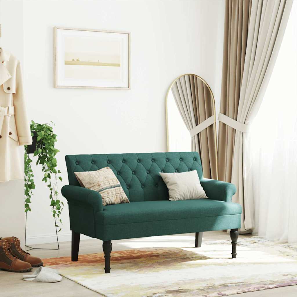 Sitzbank mit Rückenlehne Dunkelgrün 120x62x75,5 cm Stoff
