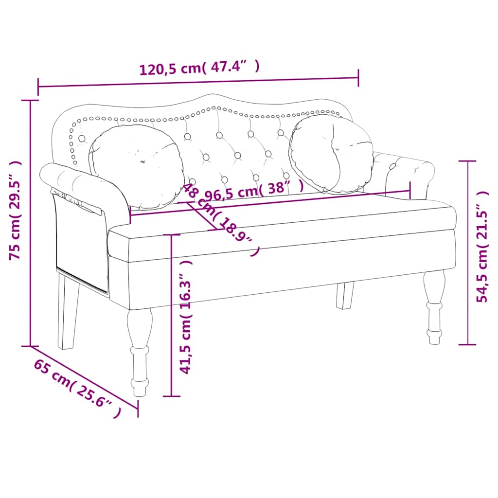 Sitzbank mit Kissen Creme 120,5x65x75 cm Samt