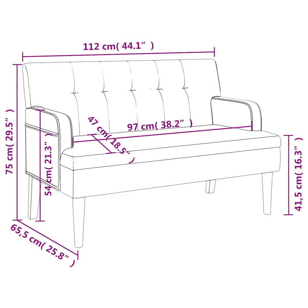 Sitzbank mit Rückenlehne Grau 112x65,5x75 cm Kunstleder