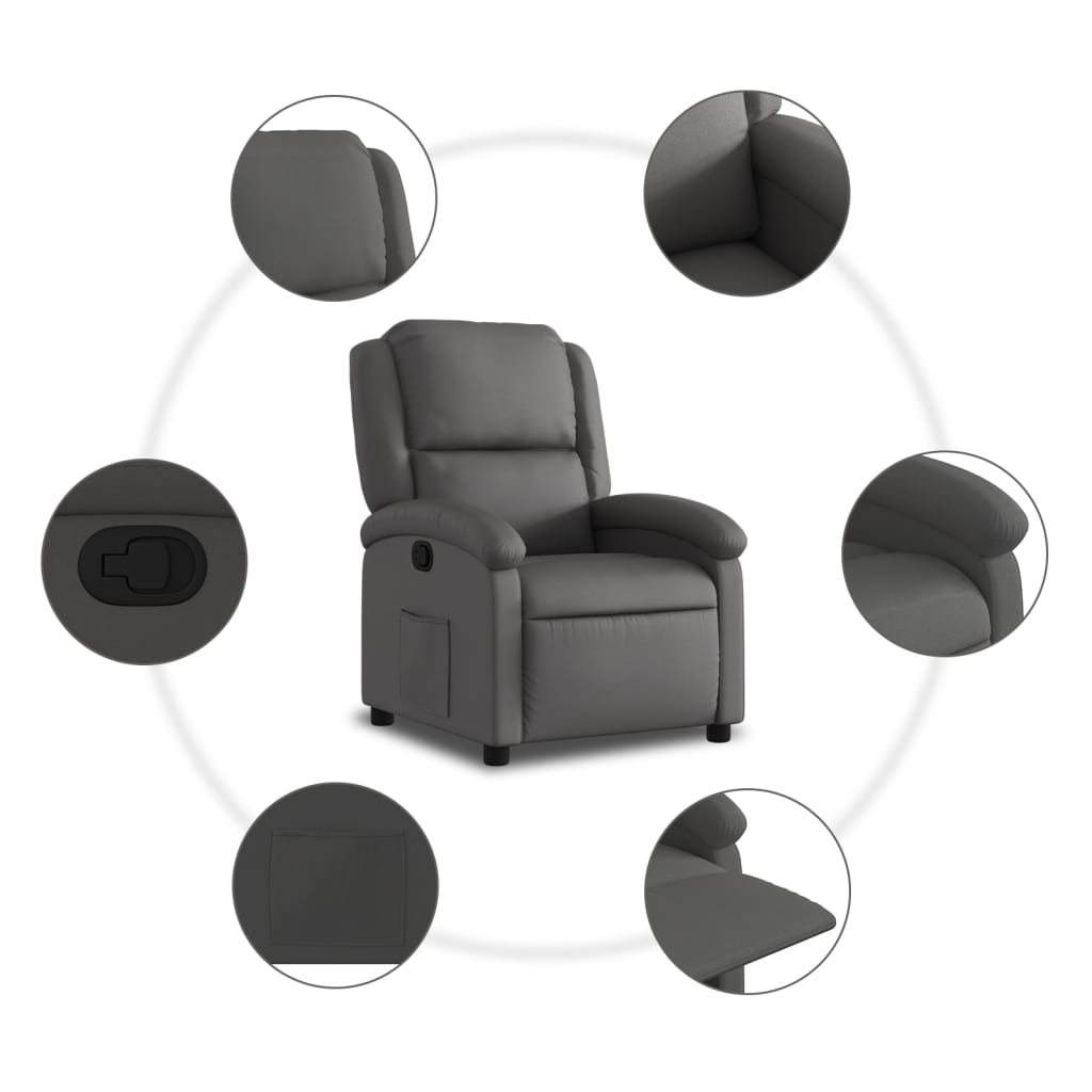 Fauteuil de relaxation cuir véritable gris