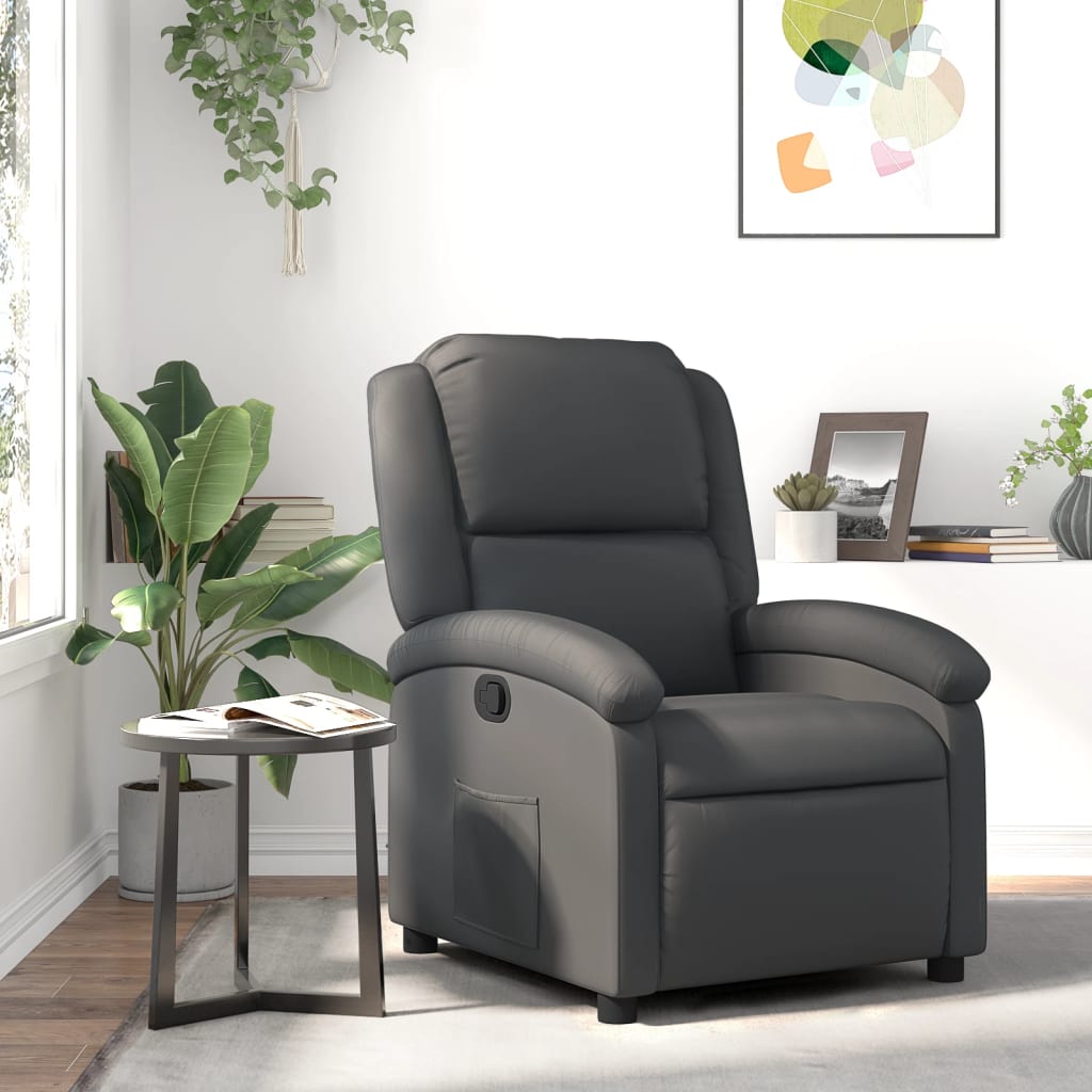 Fauteuil de relaxation cuir véritable gris