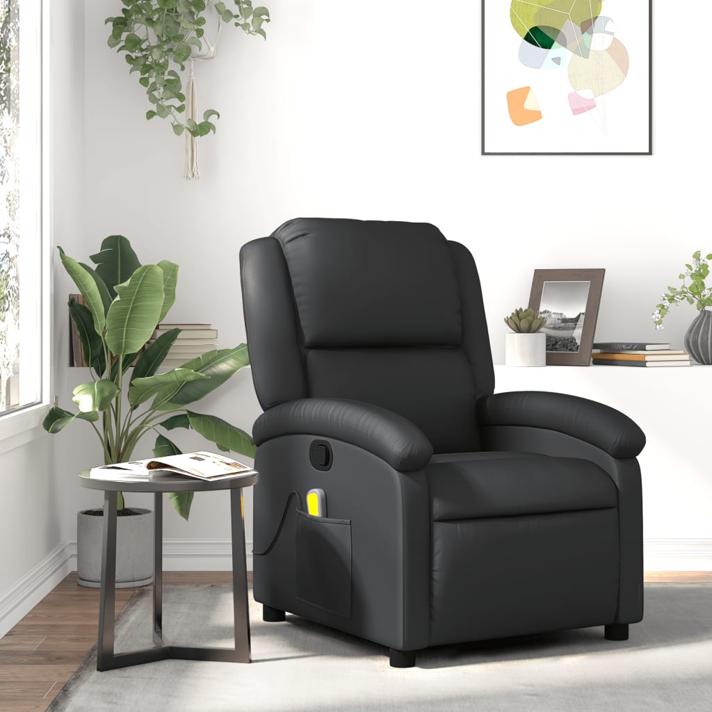 Fauteuil de massage en cuir véritable noir