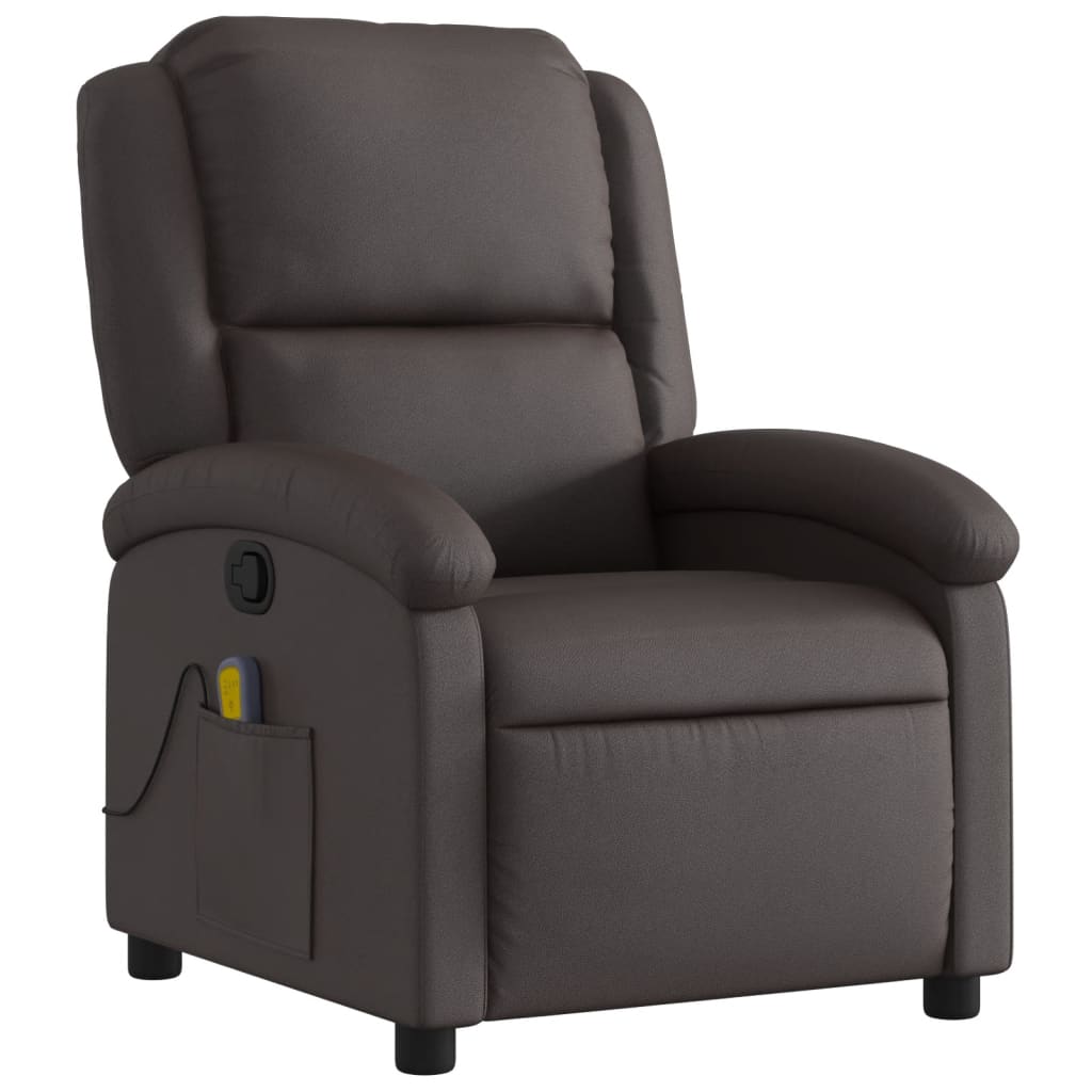 Fauteuil de massage en cuir véritable marron foncé