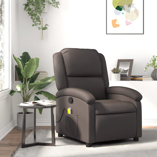 Fauteuil de massage en cuir véritable marron foncé