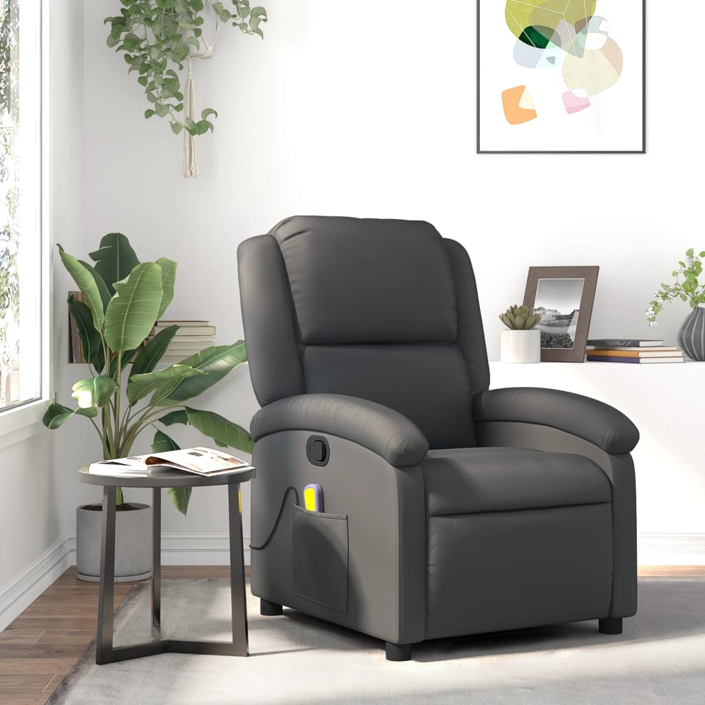 Fauteuil de massage en cuir véritable gris