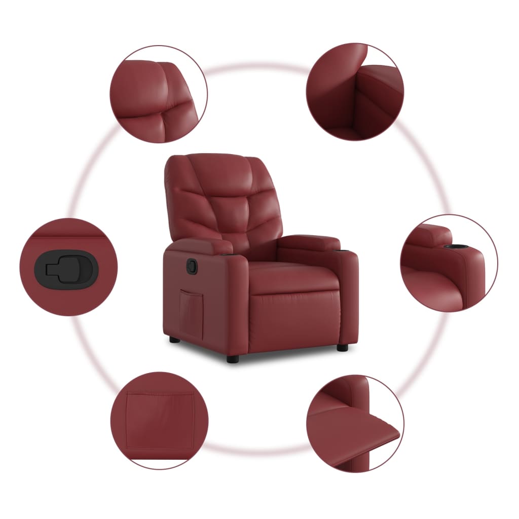 Fauteuil de relaxation simili cuir rouge vin