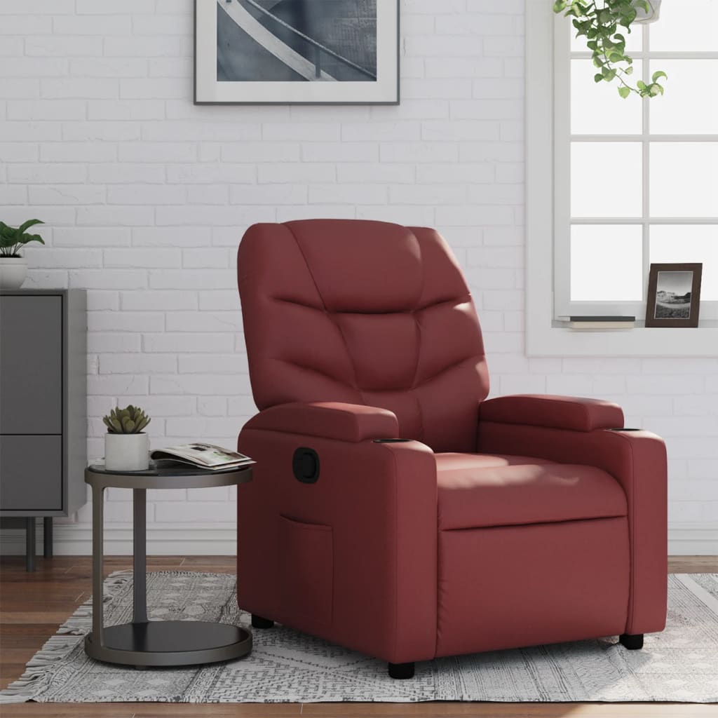 Fauteuil de relaxation simili cuir rouge vin