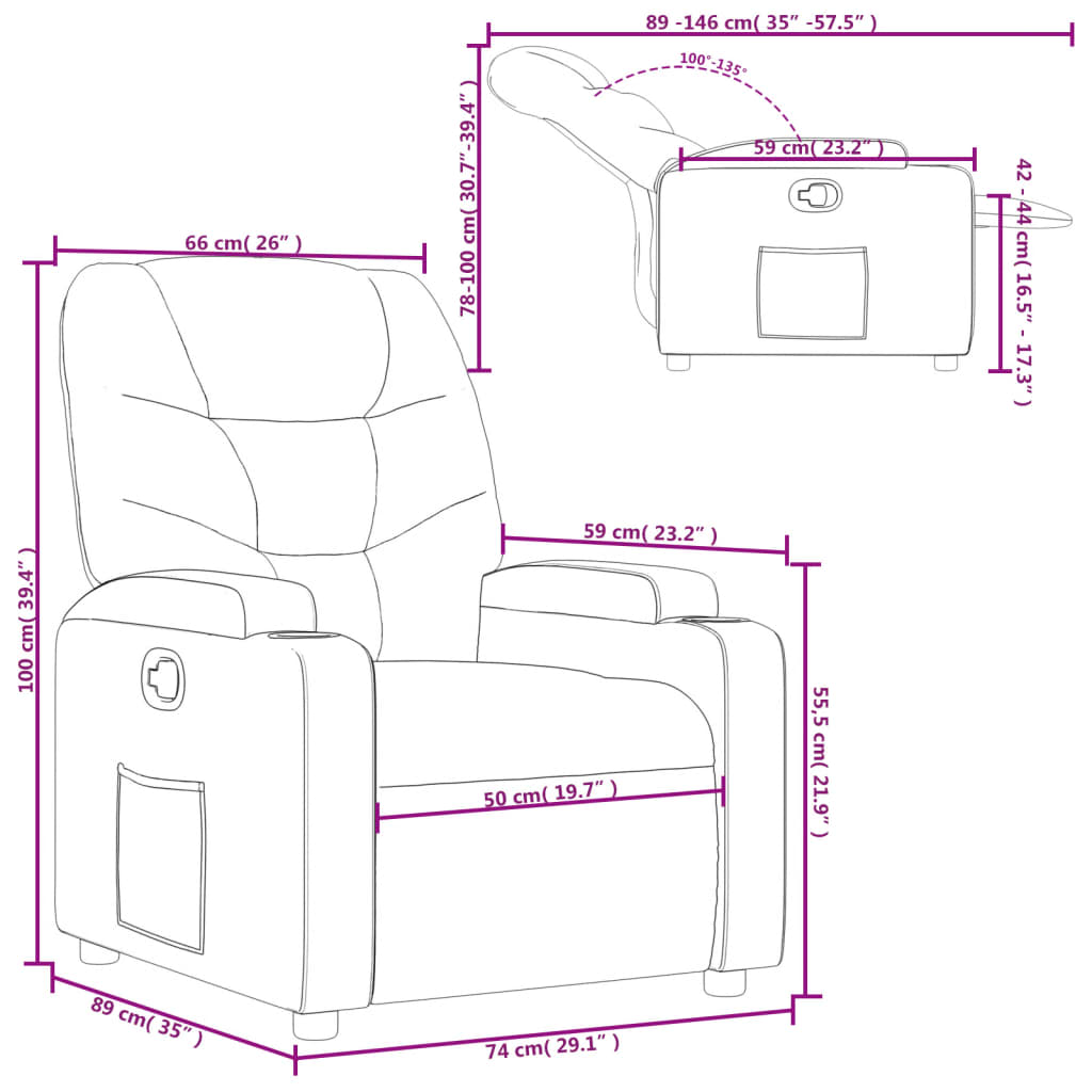 Fauteuil de relaxation simili cuir marron cappuccino