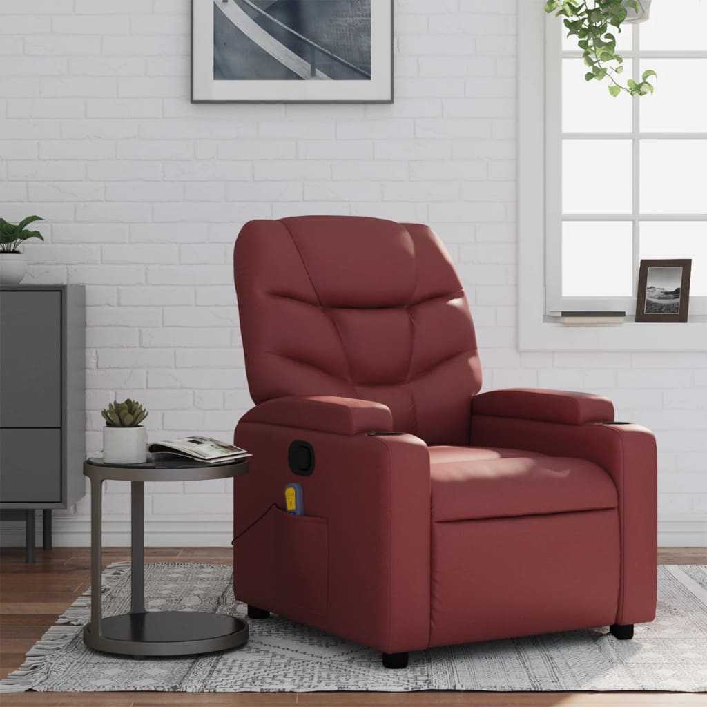 Fauteuil de massage simili cuir rouge vin