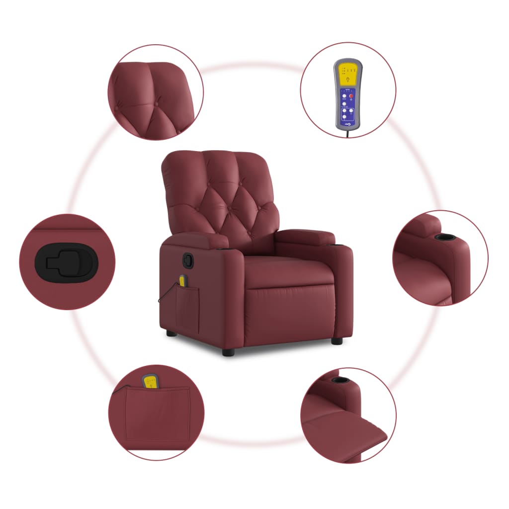 Fauteuil de massage simili cuir rouge vin