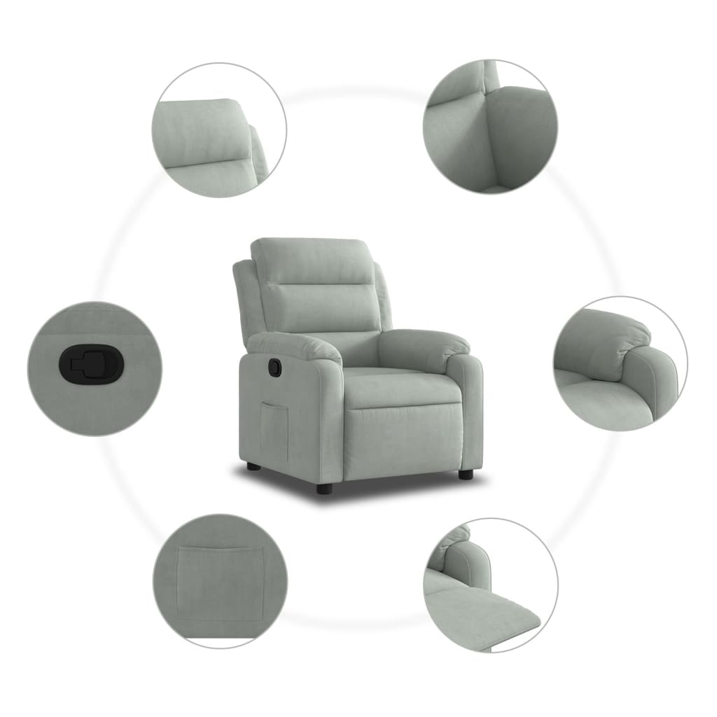 Fauteuil de relaxation velours gris clair