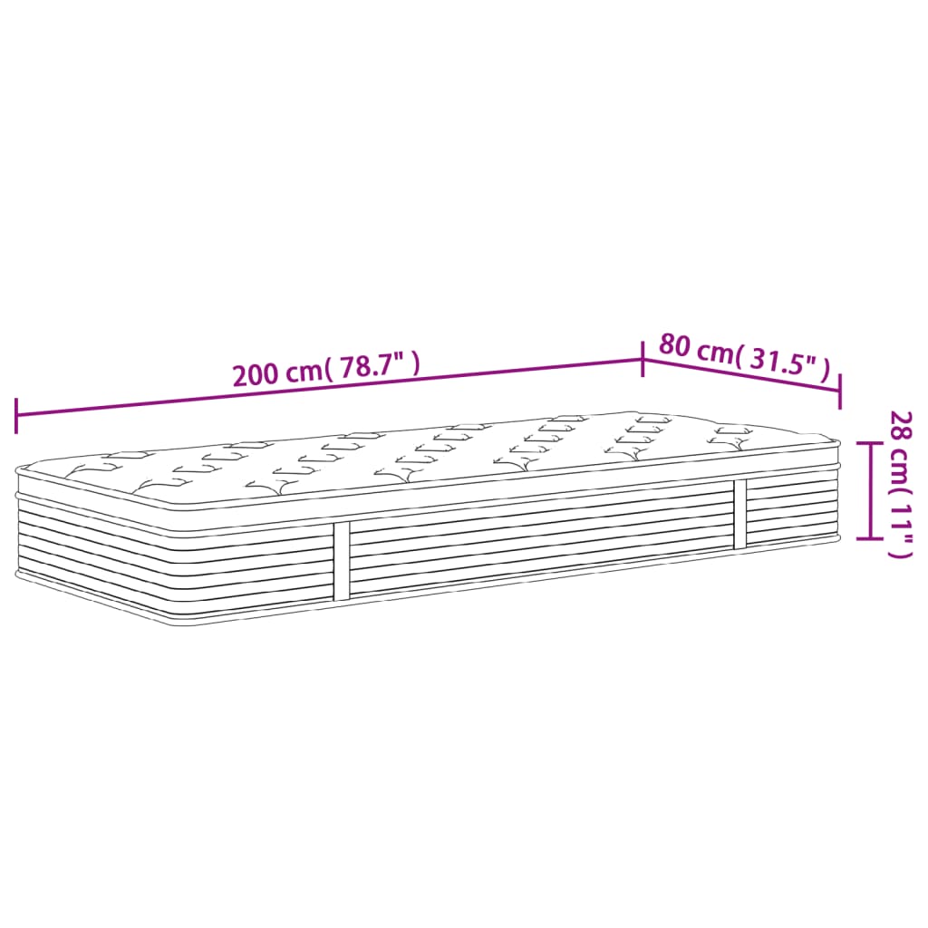 Matelas à ressorts ensachés moyen 80x200 cm