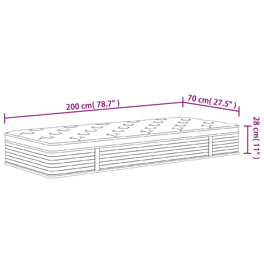 Matelas à ressorts ensachés moyen 70x200 cm