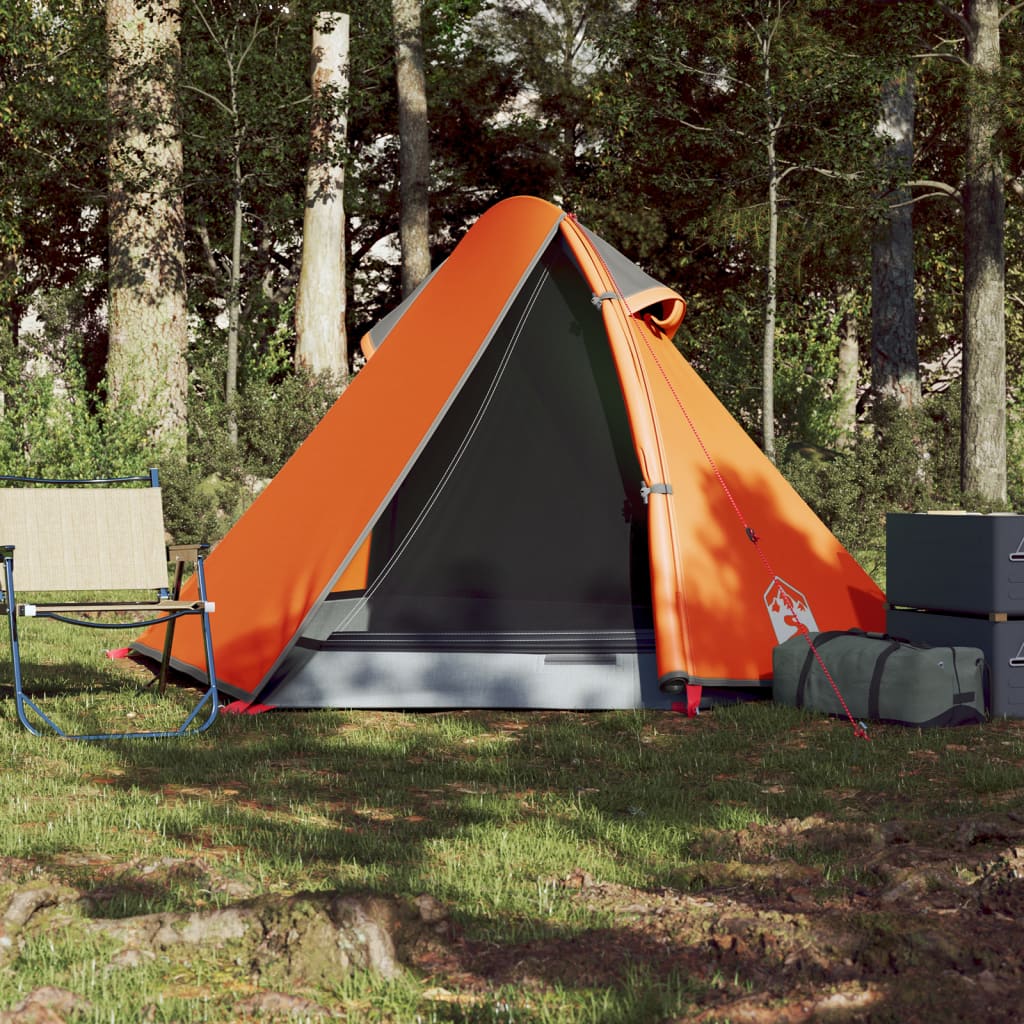 Tente de camping dôme 2 personnes gris et orange étanche