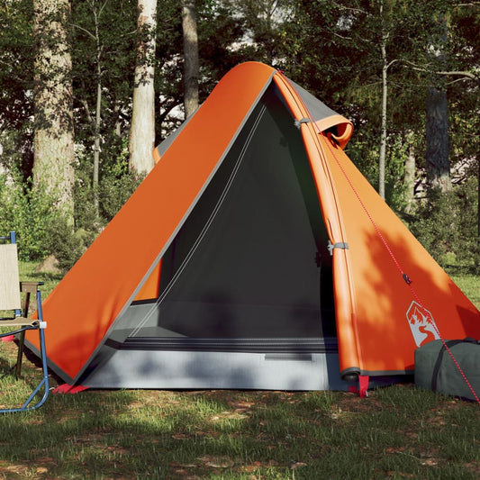 Tente de camping dôme 2 personnes gris et orange étanche