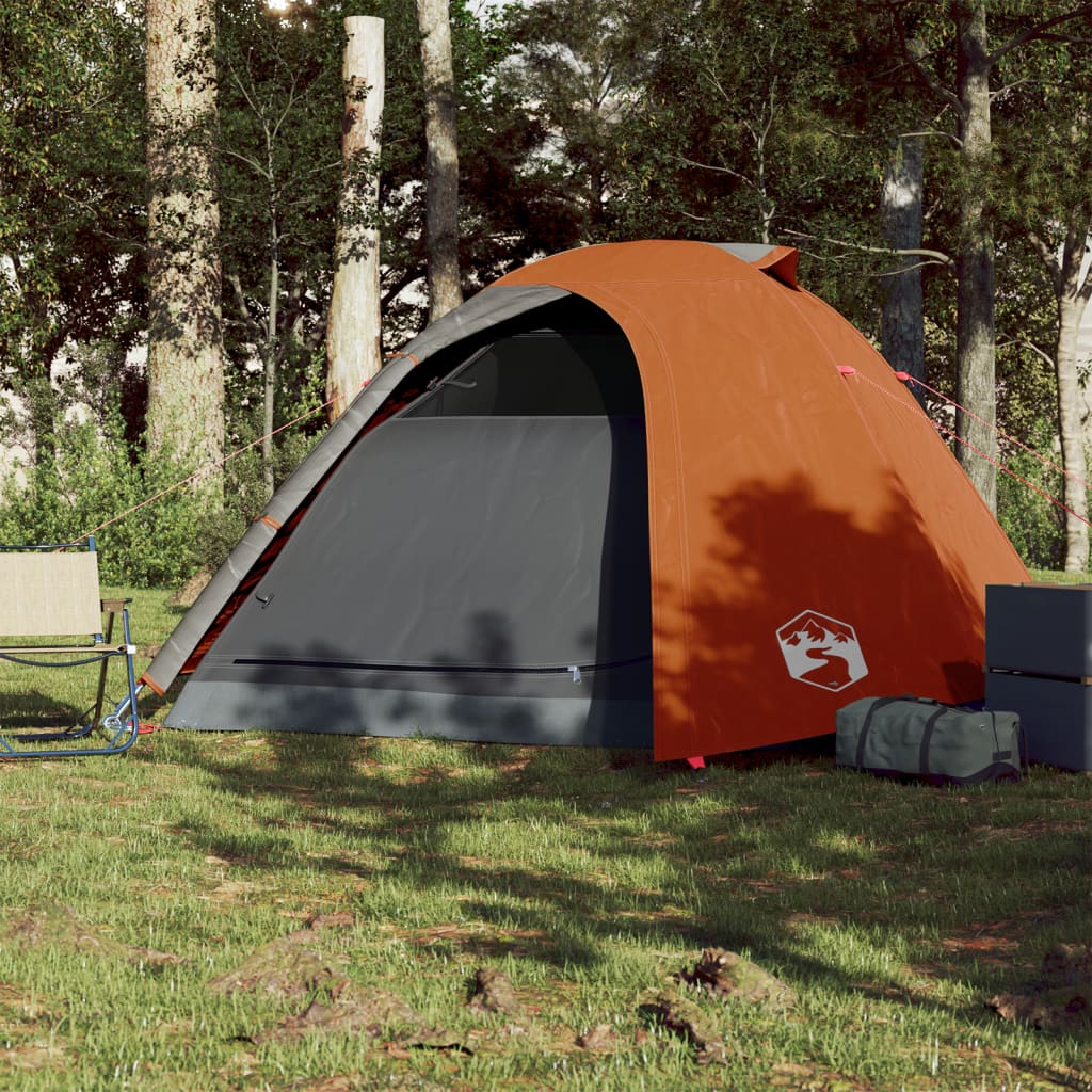 Tente de camping dôme 4 personnes gris et orange étanche