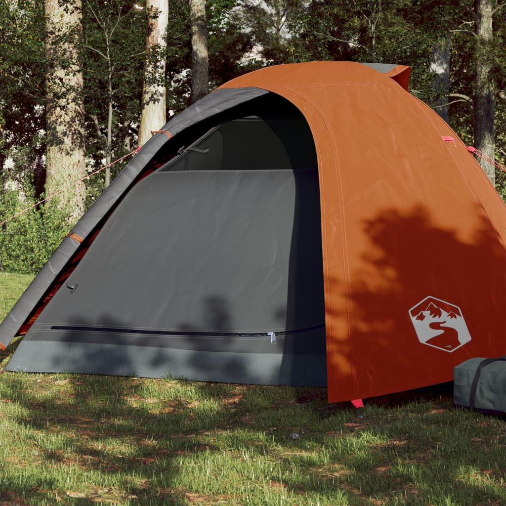 Tente de camping dôme 4 personnes gris et orange étanche