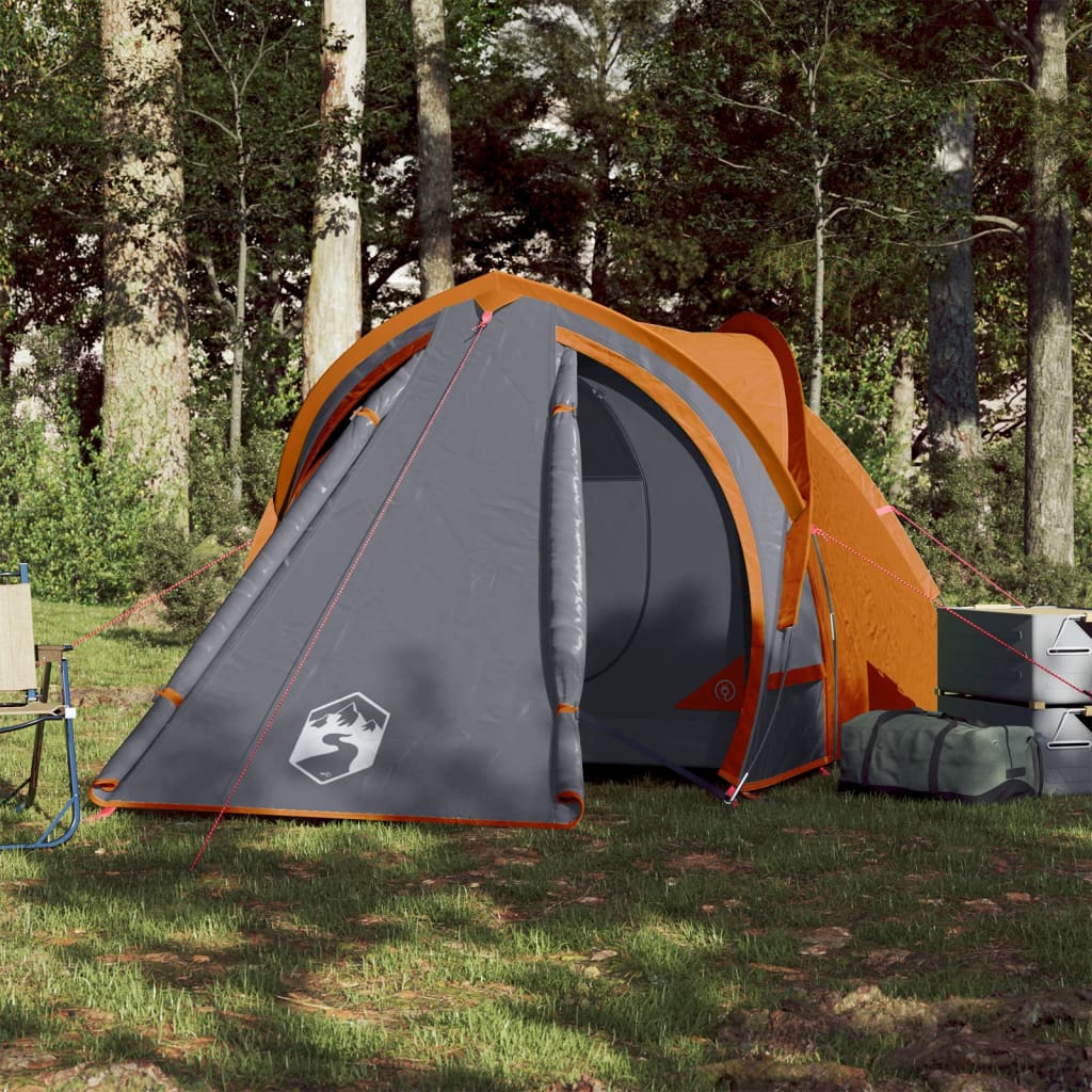 Tente de camping dôme 2 personnes gris et orange étanche