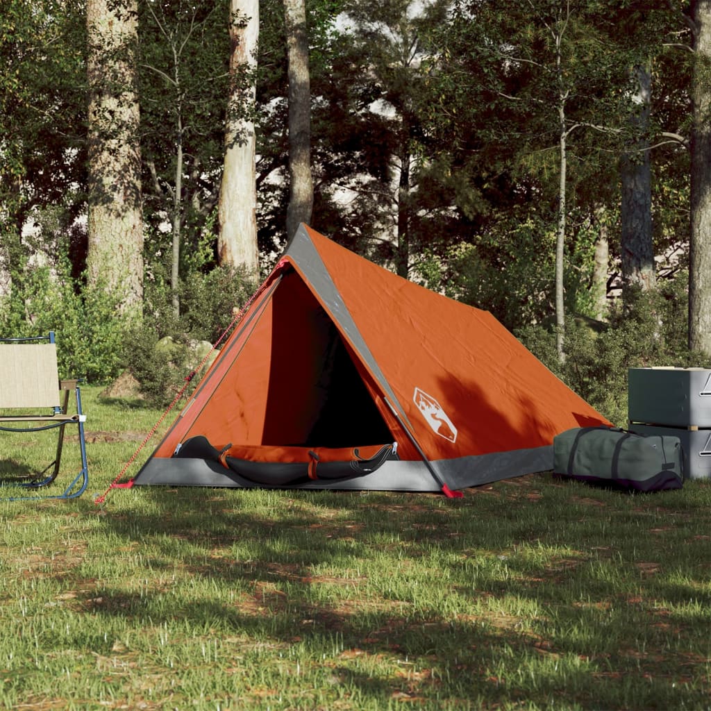 Tente de camping 2 personnes grise et orange imperméable