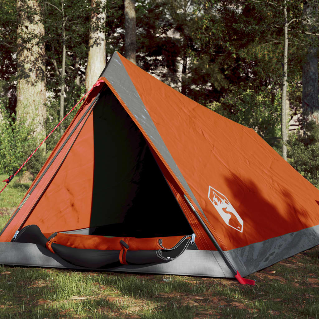 Tente de camping 2 personnes grise et orange imperméable