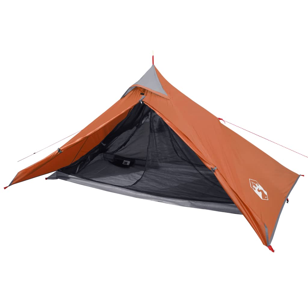 Tipi-Campingzelt 1 Person Grau und Orange Wasserdicht