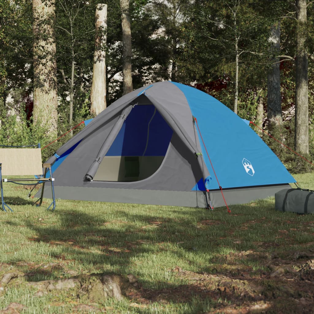 Tente de camping dôme 3 personnes bleue imperméable