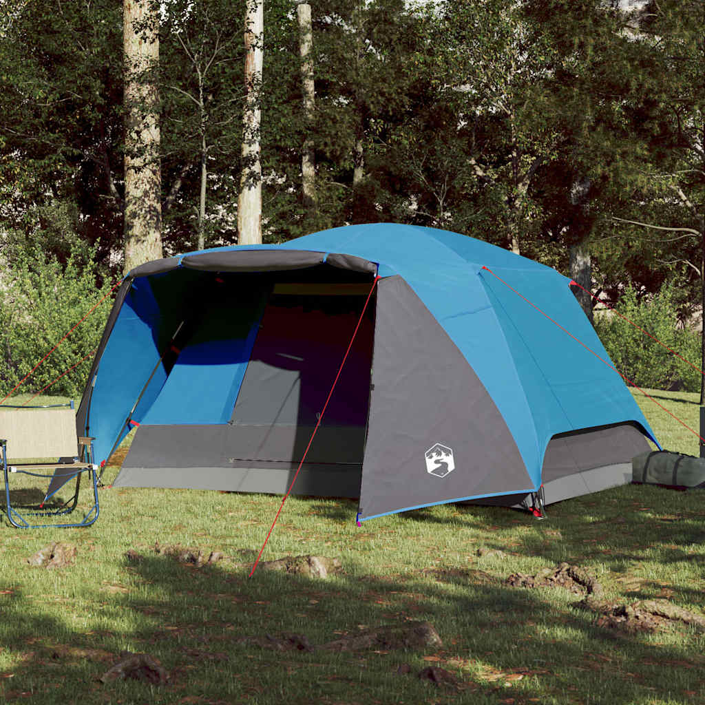 Tente de camping avec auvent 4 personnes bleue imperméable