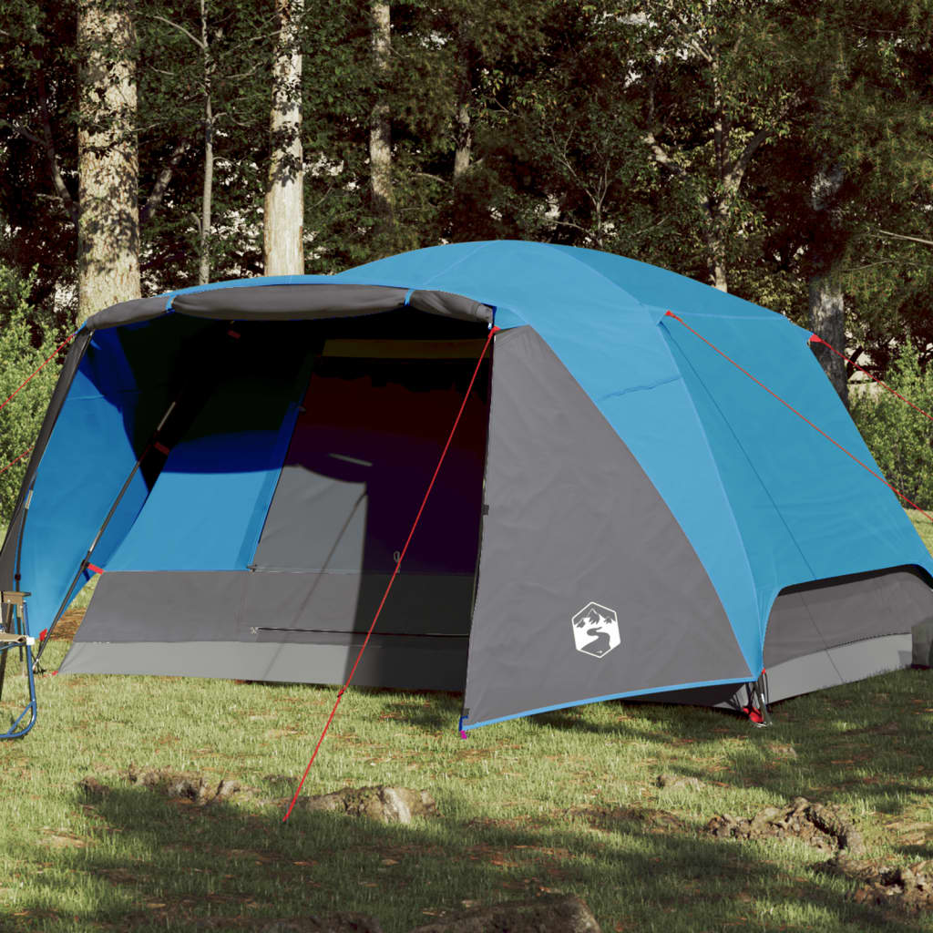 Tente de camping avec auvent 4 personnes bleue imperméable