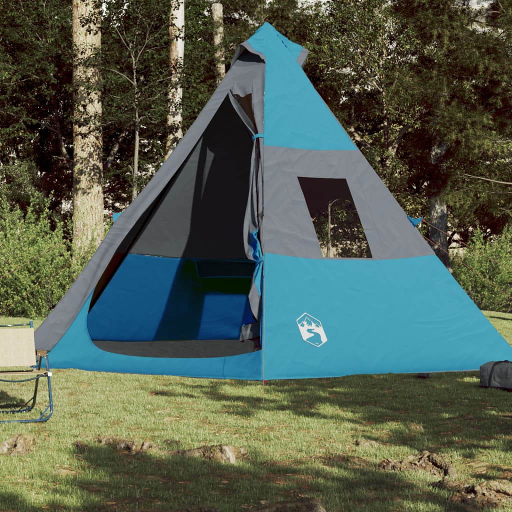 Tente de camping tipi 7 personnes bleue imperméable