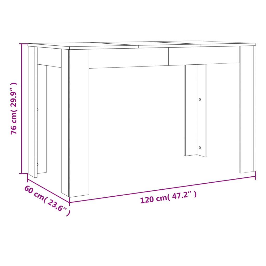 Table à manger chêne fumé 120x60x76 cm matériau bois